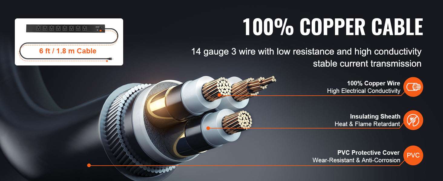 1U Rack Mount PDU Power Strip 8/10/12 Outlets 15A Surge Protected-Independent Switch10 / United States