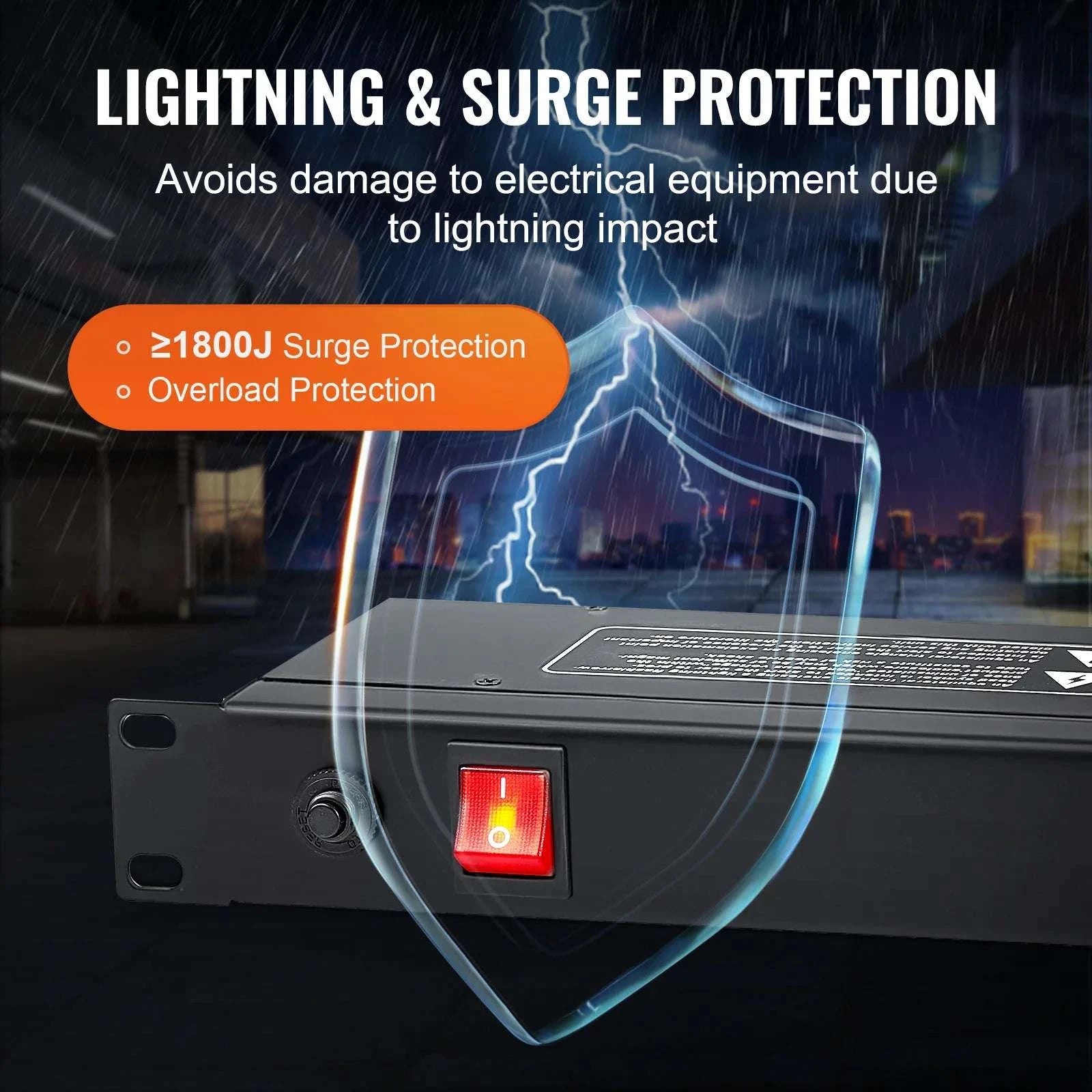 1U Rack Mount PDU Power Strip 8/10/12 Outlets 15A Surge Protected-Independent Switch10 / United States