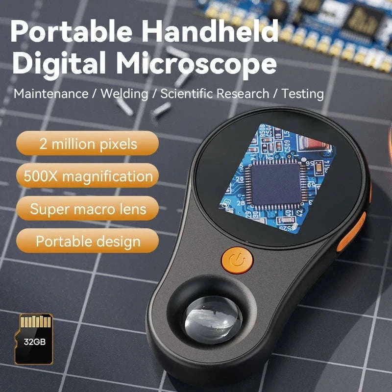 2.0-Inch 500X Digital Microscope with 8 LEDs and Screen-Auto Focus Black