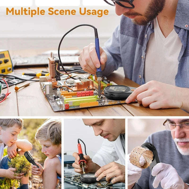 2.0-Inch 500X Digital Microscope with 8 LEDs and Screen-Auto Focus Black