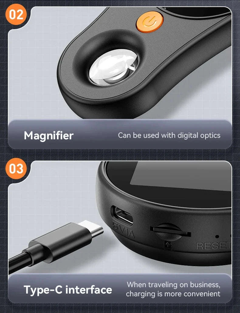 2.0-inch 500X Digital Microscope with Magnifying Glass & 8 LEDs-Auto Focus Black