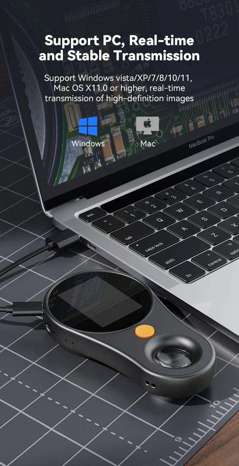 2.0-inch 500X Digital Microscope with Magnifying Glass & 8 LEDs-Auto Focus Black