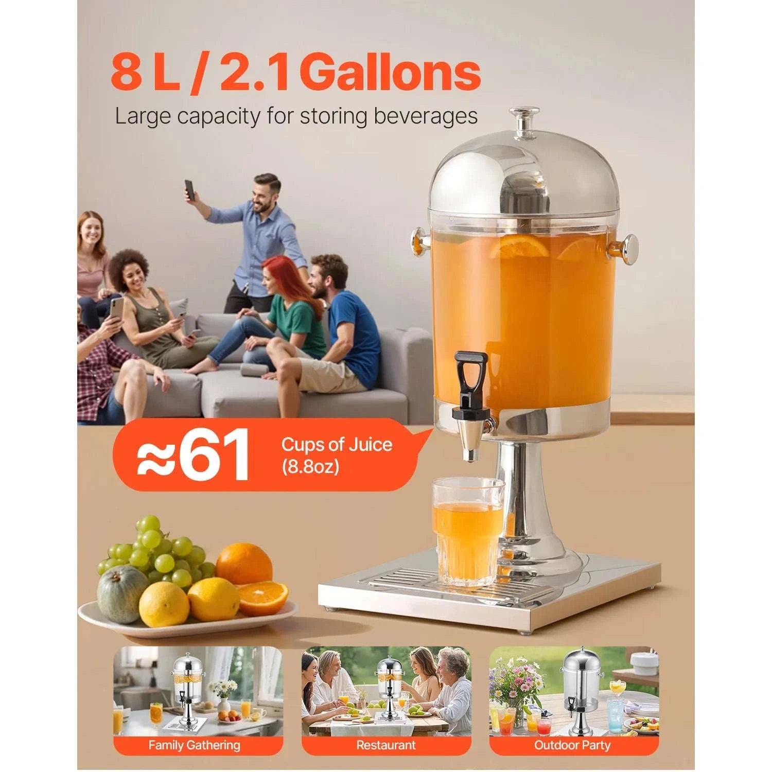 2.1 Gallon Beverage Dispenser with Spigot and Ice Chamber-2.2gal 8L Single / United States