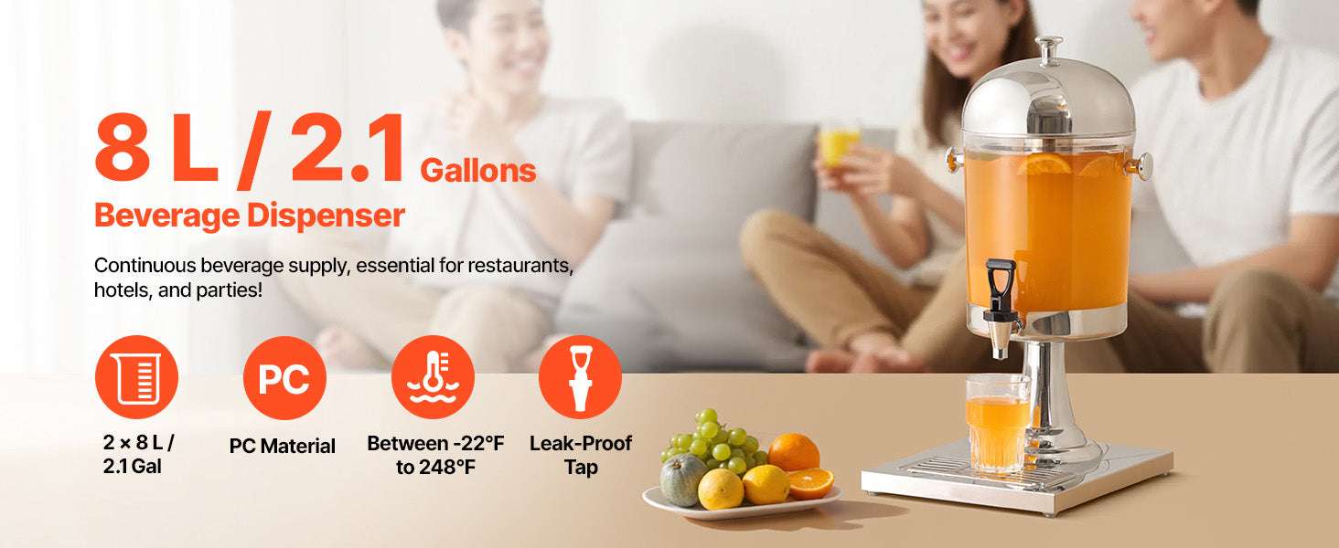 2.1 Gallon Beverage Dispenser with Spigot and Ice Chamber-2.2gal 8L Single / United States