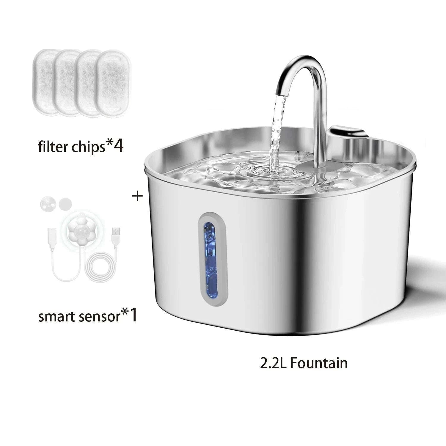 2.2L Stainless Steel Automatic Cat Water Fountain-2.2L-4Filters-Sensor / L / 2L