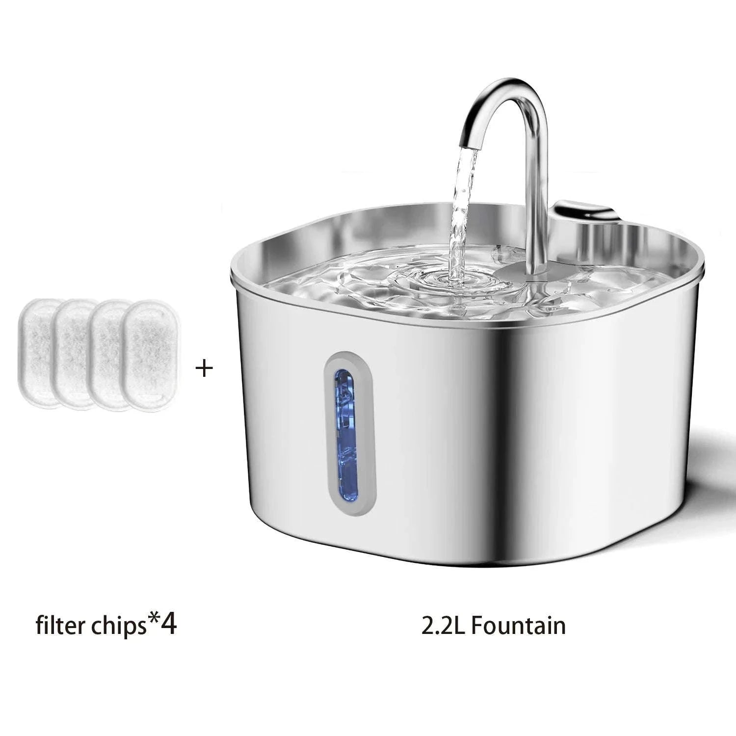2.2L Stainless Steel Automatic Cat Water Fountain-2.2L-4Filters-Sensor / L / 2L