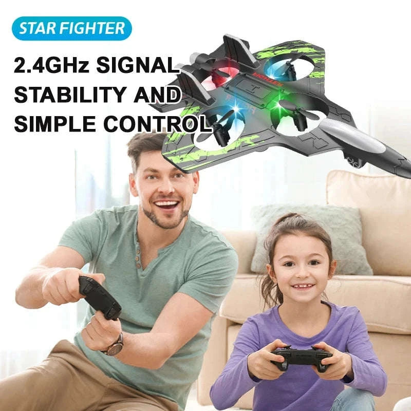 2.4G remote control fighter electric foam glider stunt tumbling UAV hovering helicopter with LED colorful lights aircraft model-Blue