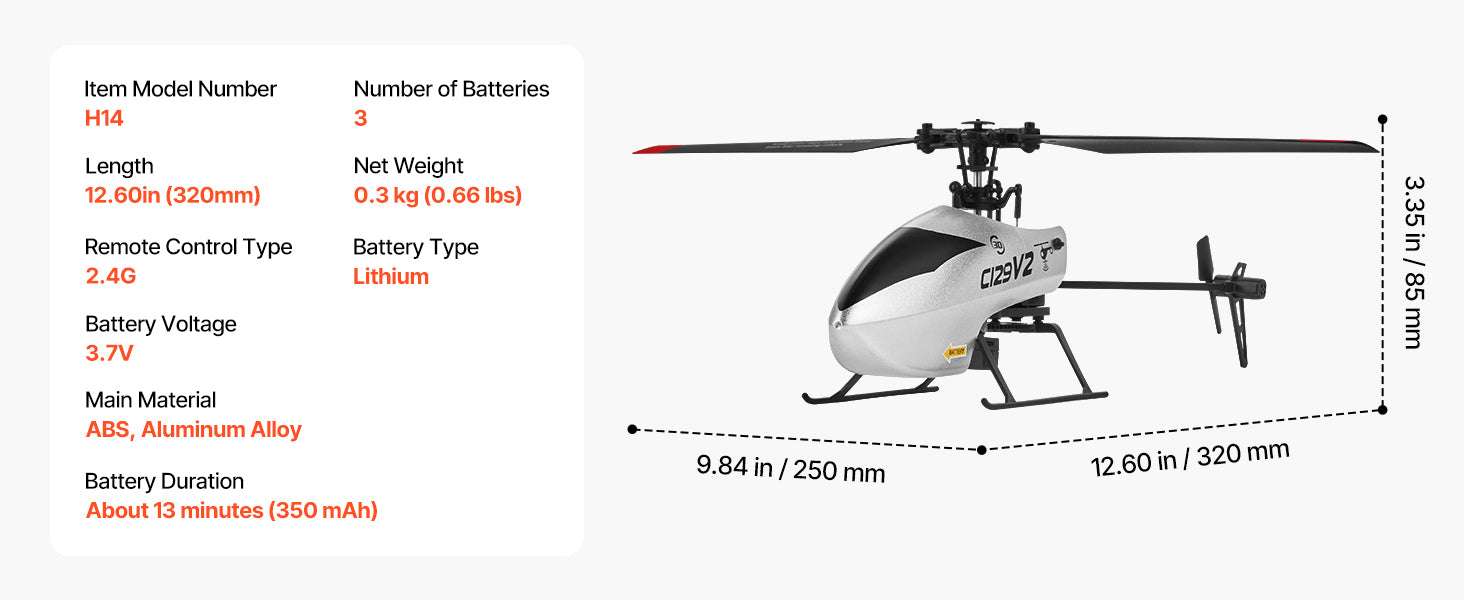 2.4GHz RC Helicopter 4-Channel with Gyro & One-Key Takeoff-Sliver / United States
