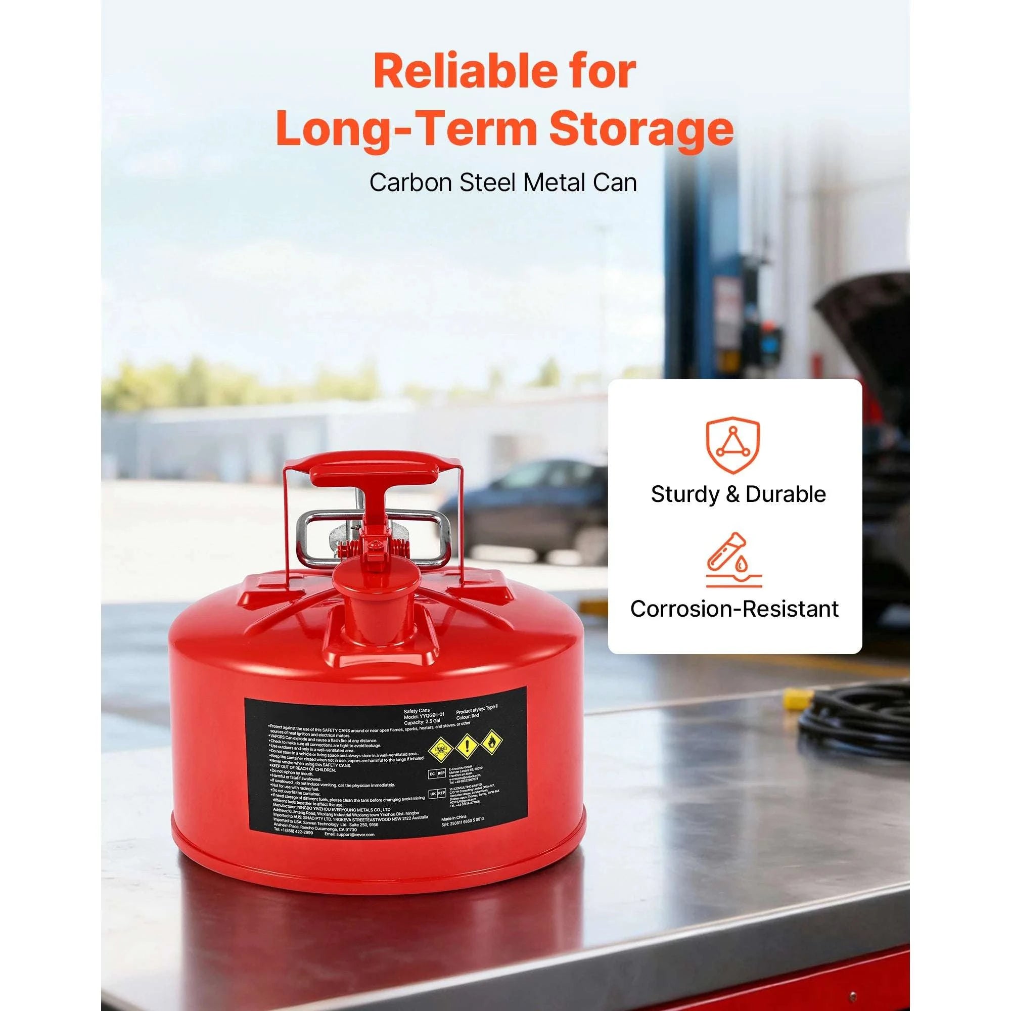 2.5/5 Gallon Safety Gas Can with Self-Closing Lid & Metal Spout-5 Gal / United States