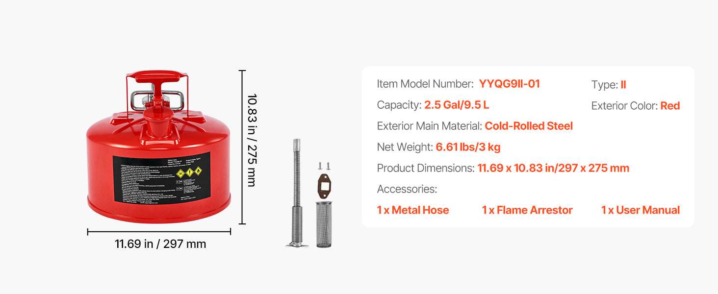 2.5/5 Gallon Safety Gas Can with Self-Closing Lid & Metal Spout-5 Gal / United States