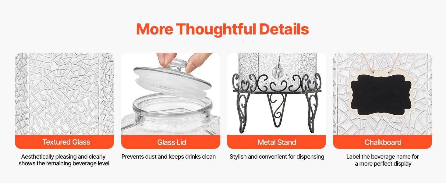 2.5 Gallon Glass Beverage Dispenser with Stand & Leak-Proof Spigot-2.5 gal / United States
