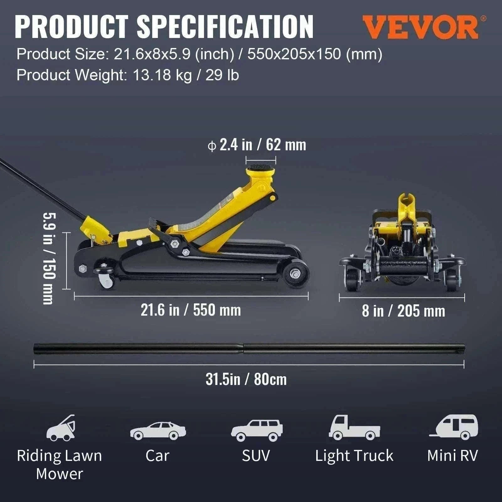 2.5 Ton Low Profile Floor Jack Steel Pneumatic Car Jack-2.5T / CZECH REPUBLIC
