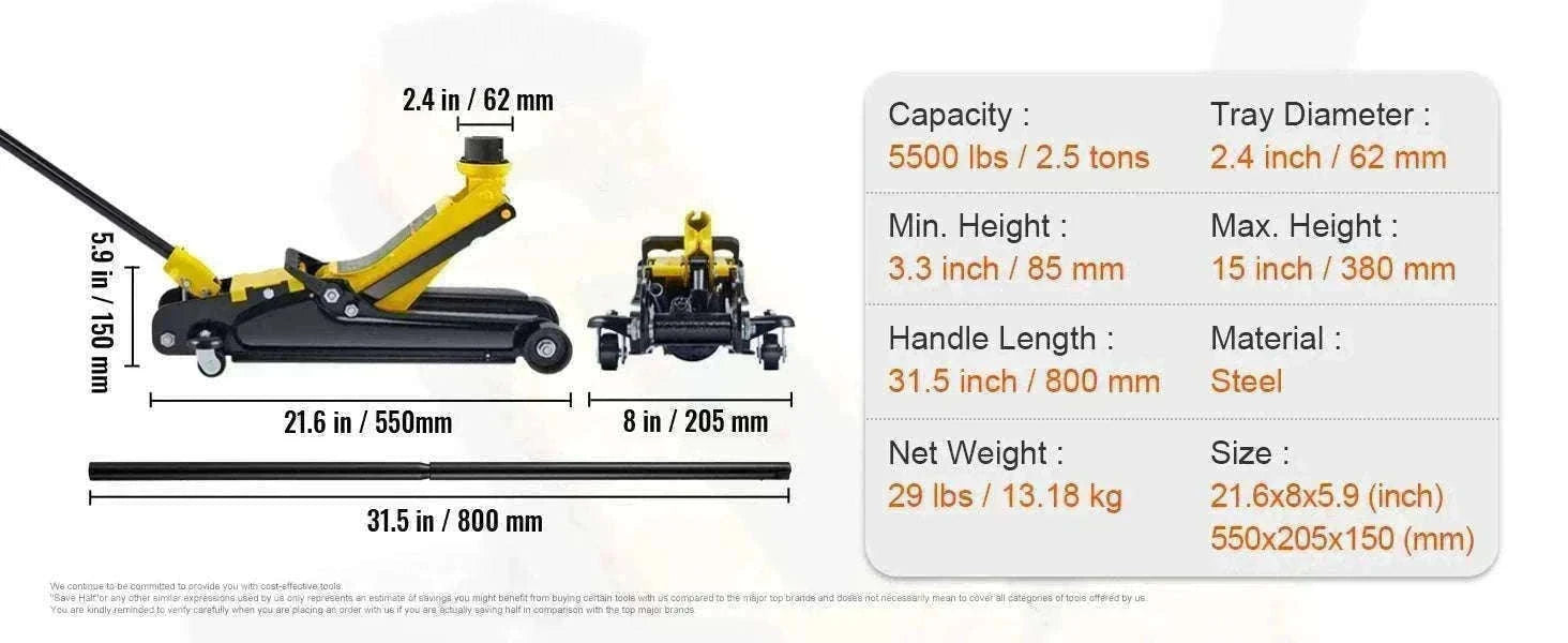 2.5 Ton Low Profile Floor Jack Steel Pneumatic Car Jack-2.5T / CZECH REPUBLIC
