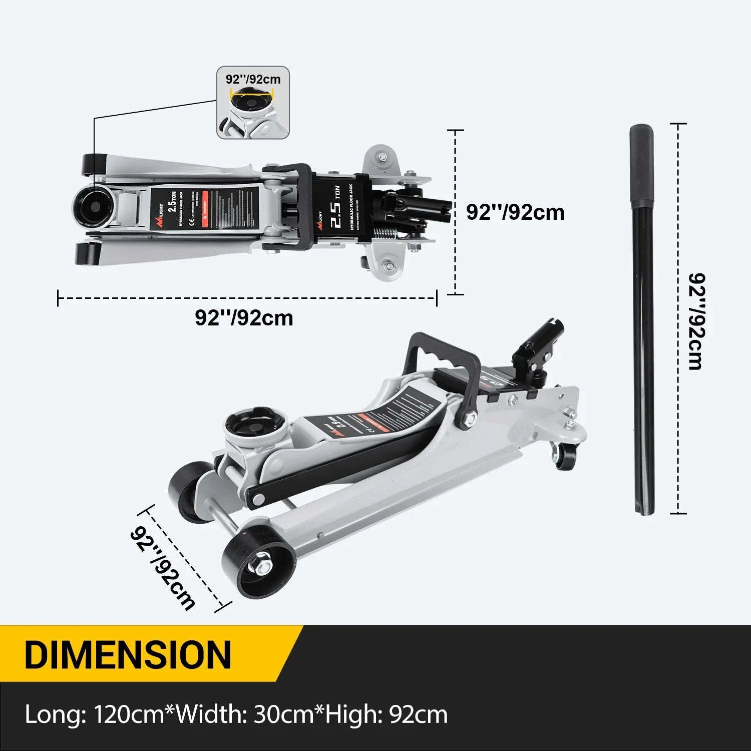 2.5 Ton Low Profile Hydraulic Floor Jack with 360° Swivel Lifting Arm-United States / black