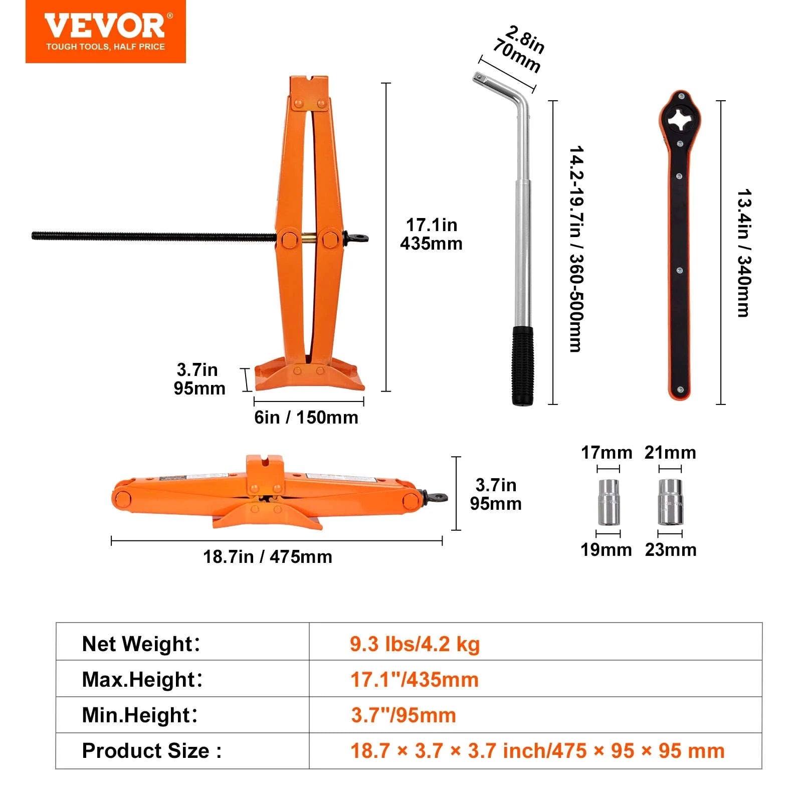 2.5 Ton Scissor Car Jack Kit with 3.7–17.1" Lift Range-2.5 T / spain