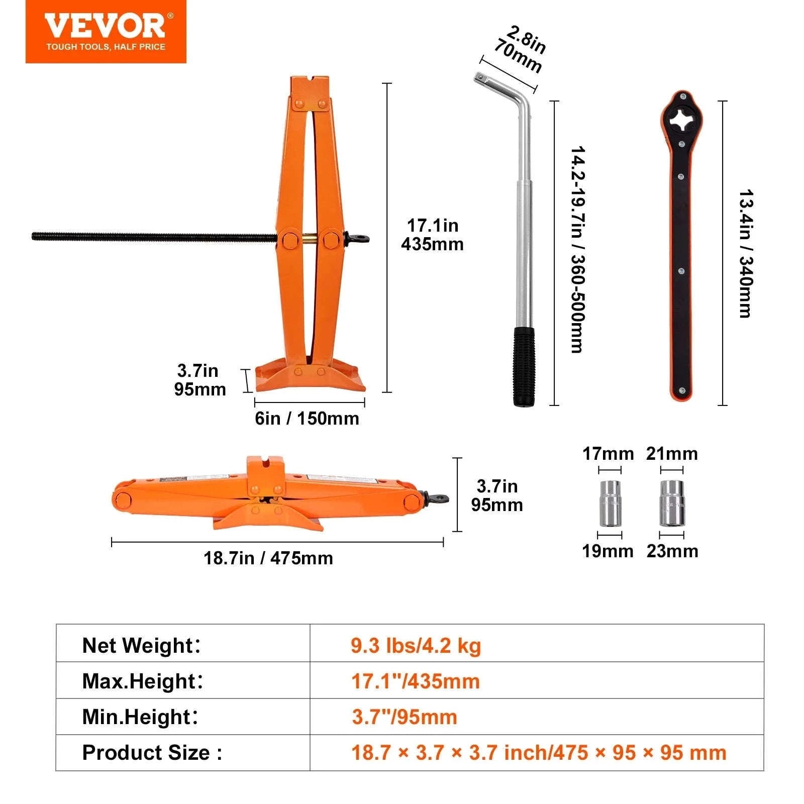 2.5 Ton Scissor Car Jack Kit with 3.7–17.1" Lift Range-2.5 T / spain