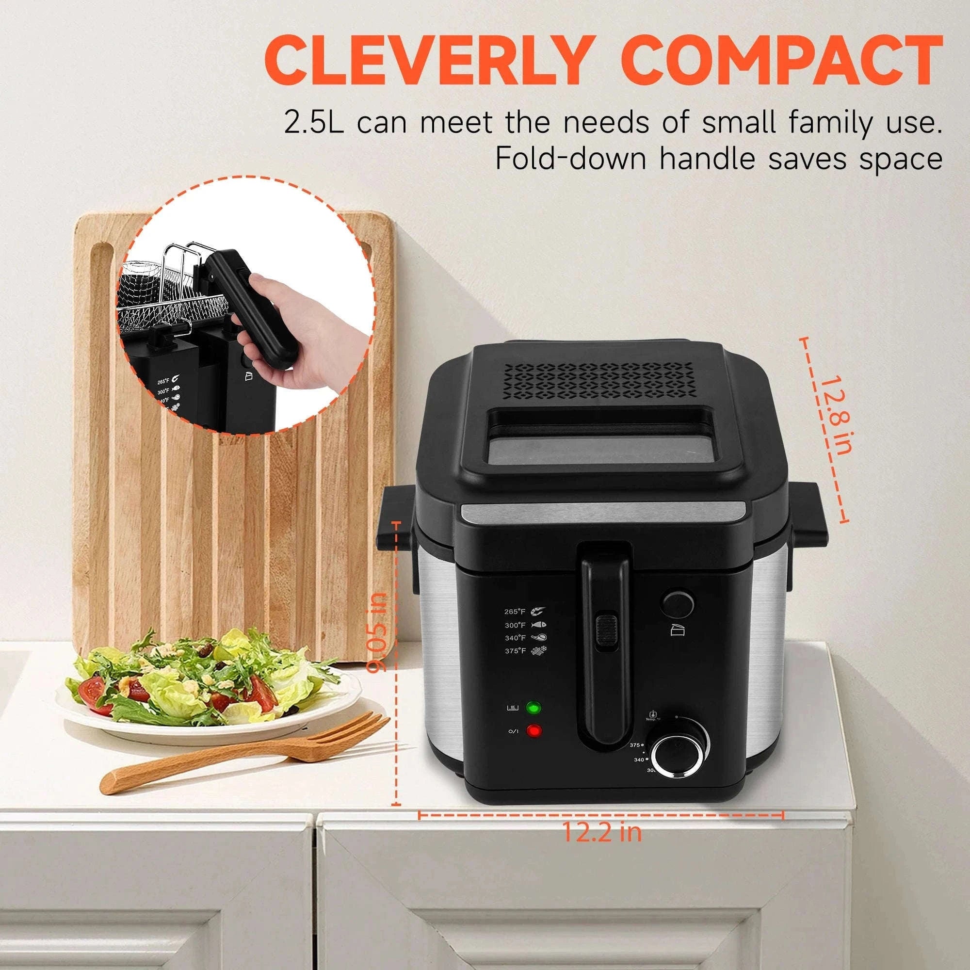 2.5L 1500W Electric Deep Fryer with Adjustable Thermostat-2.5L / Single Tank / US|United States