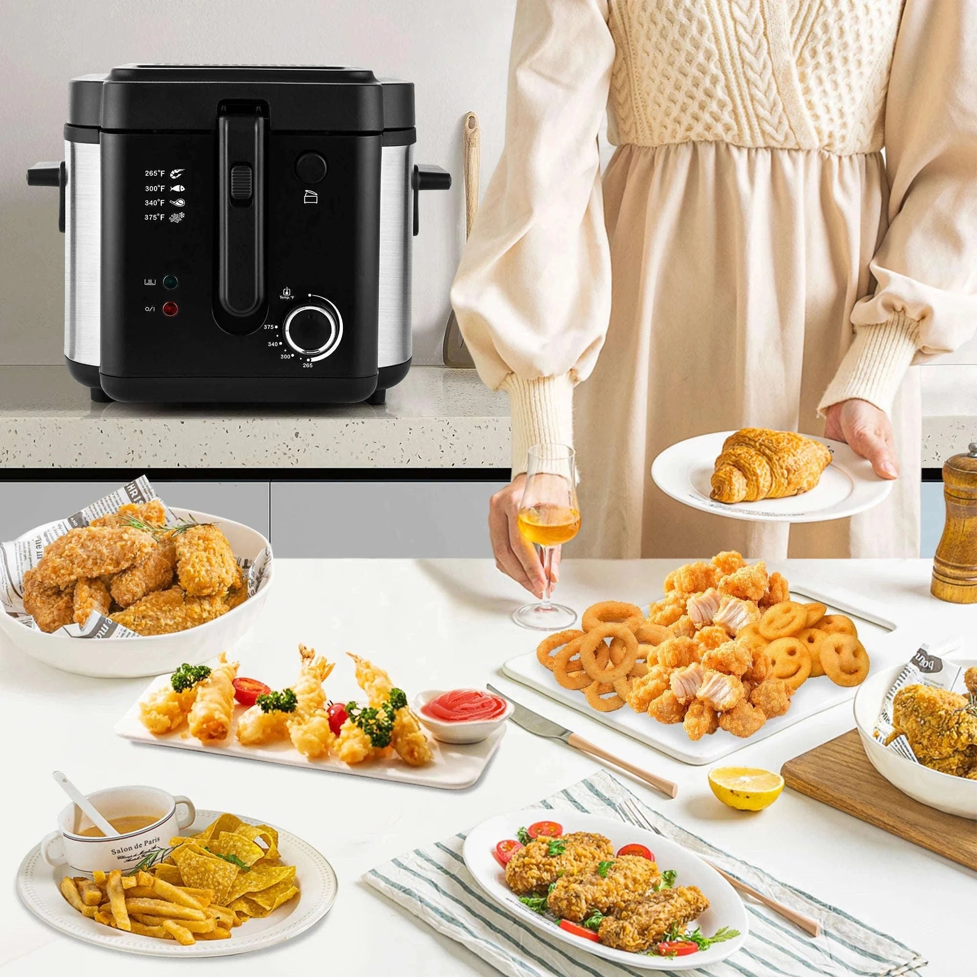 2.5L 1500W Electric Deep Fryer with Adjustable Thermostat-2.5L / Single Tank / US|United States