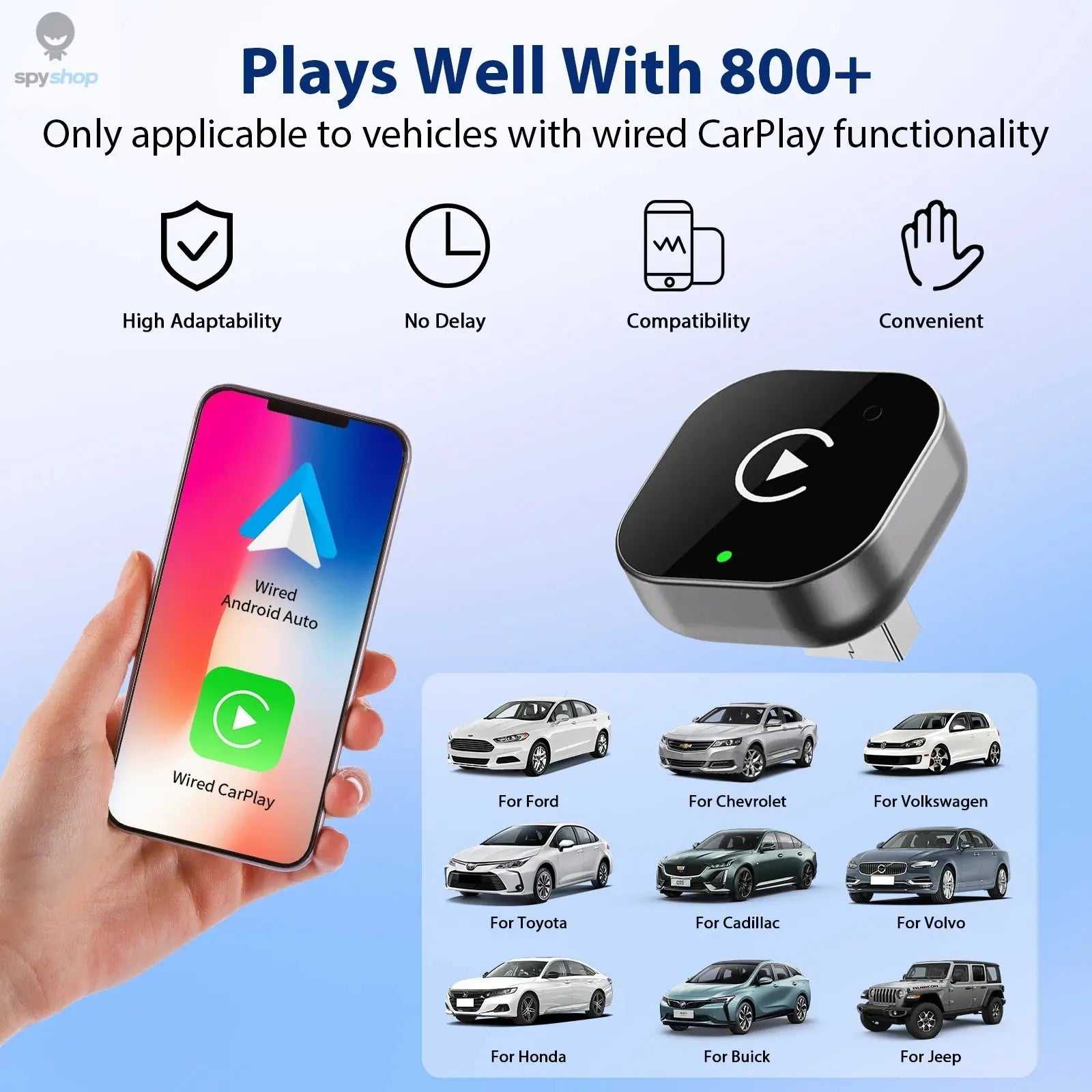 2 IN 1 Wireless Carplay Adapter, Converts Wired to Wireless carplay Adapter for iPhone, Wireless Control Plug & Play Carplay 