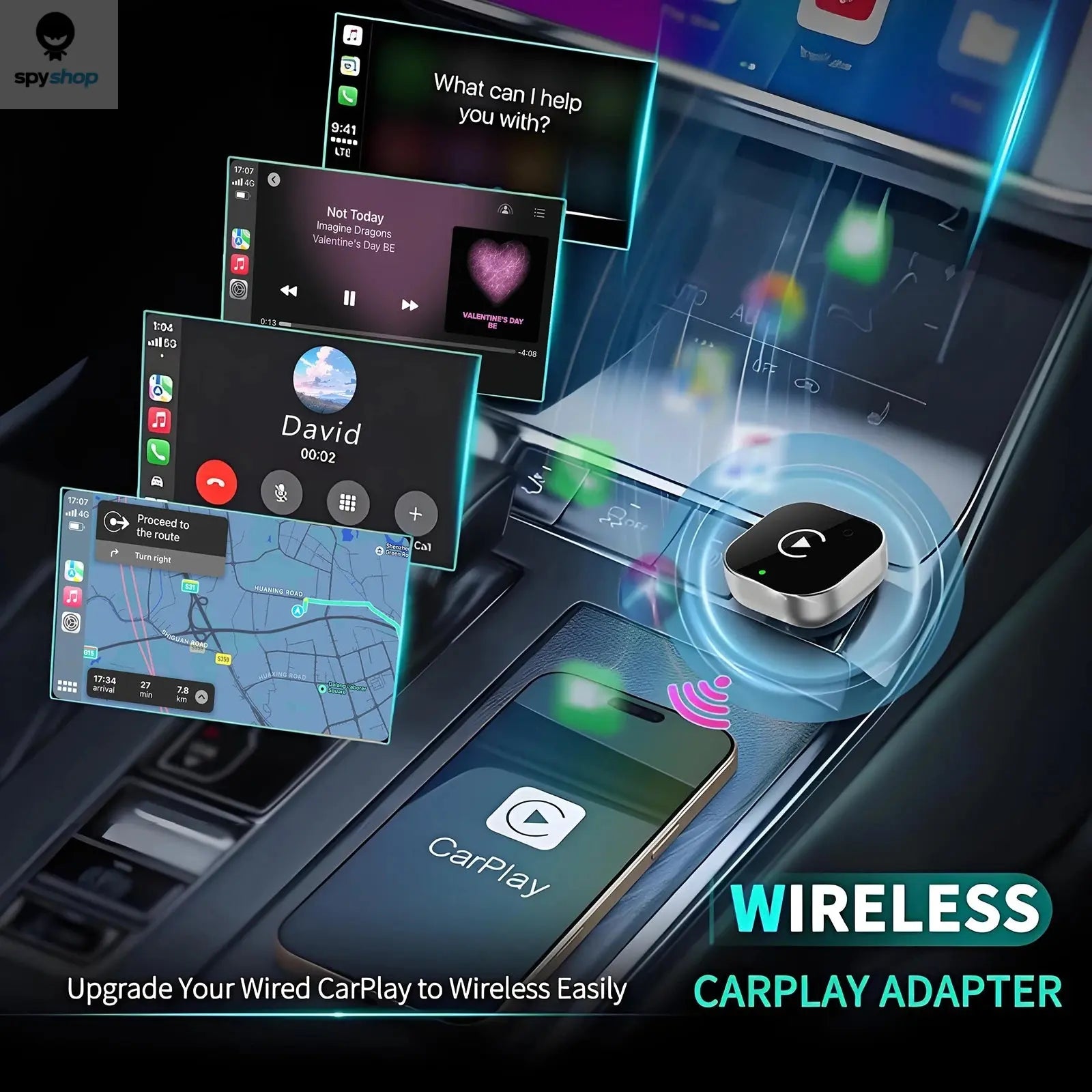 2 IN 1 Wireless Carplay Adapter, Converts Wired to Wireless carplay Adapter for iPhone, Wireless Control Plug & Play Carplay 