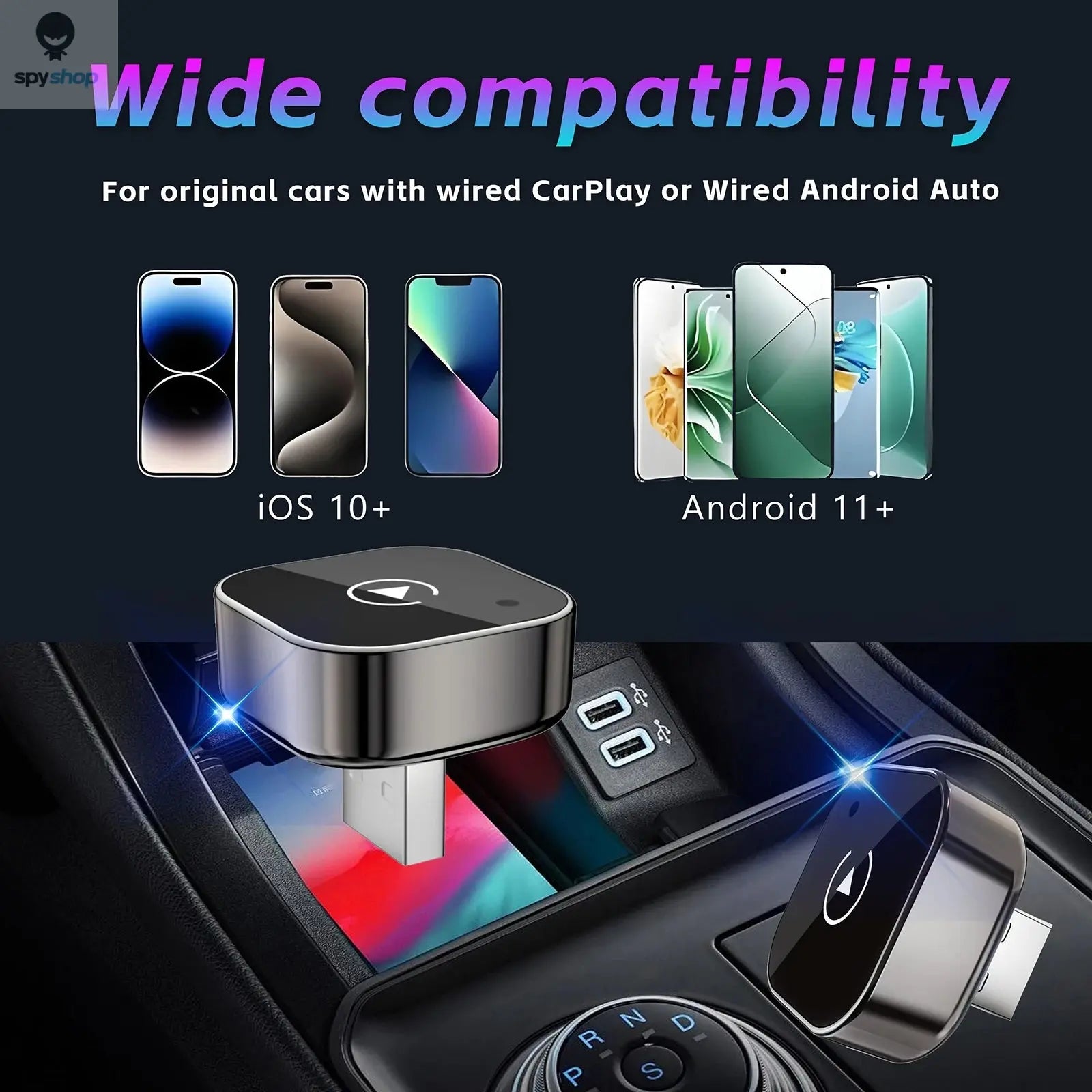 2 IN 1 Wireless Carplay Adapter, Converts Wired to Wireless carplay Adapter for iPhone, Wireless Control Plug & Play Carplay 