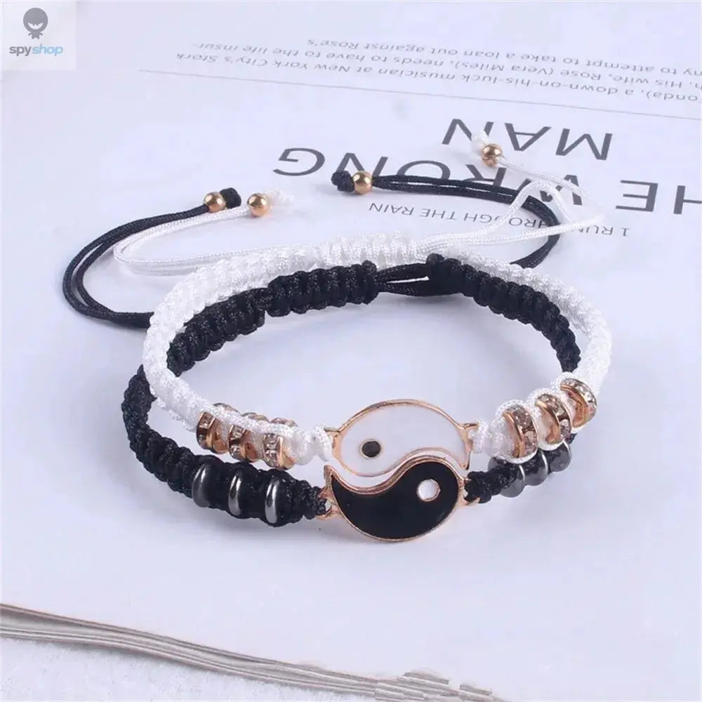 2 PC Jewelry Set Couple Black White Tai Chi Bracelet Rope Adjustable Chain Set Simple Style Daily Wear Jewelry 