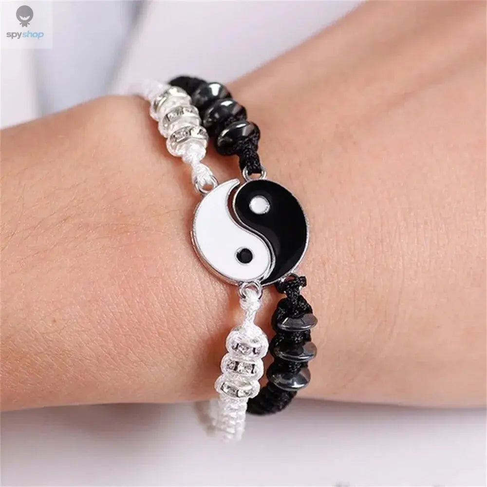 2 PC Jewelry Set Couple Black White Tai Chi Bracelet Rope Adjustable Chain Set Simple Style Daily Wear Jewelry 