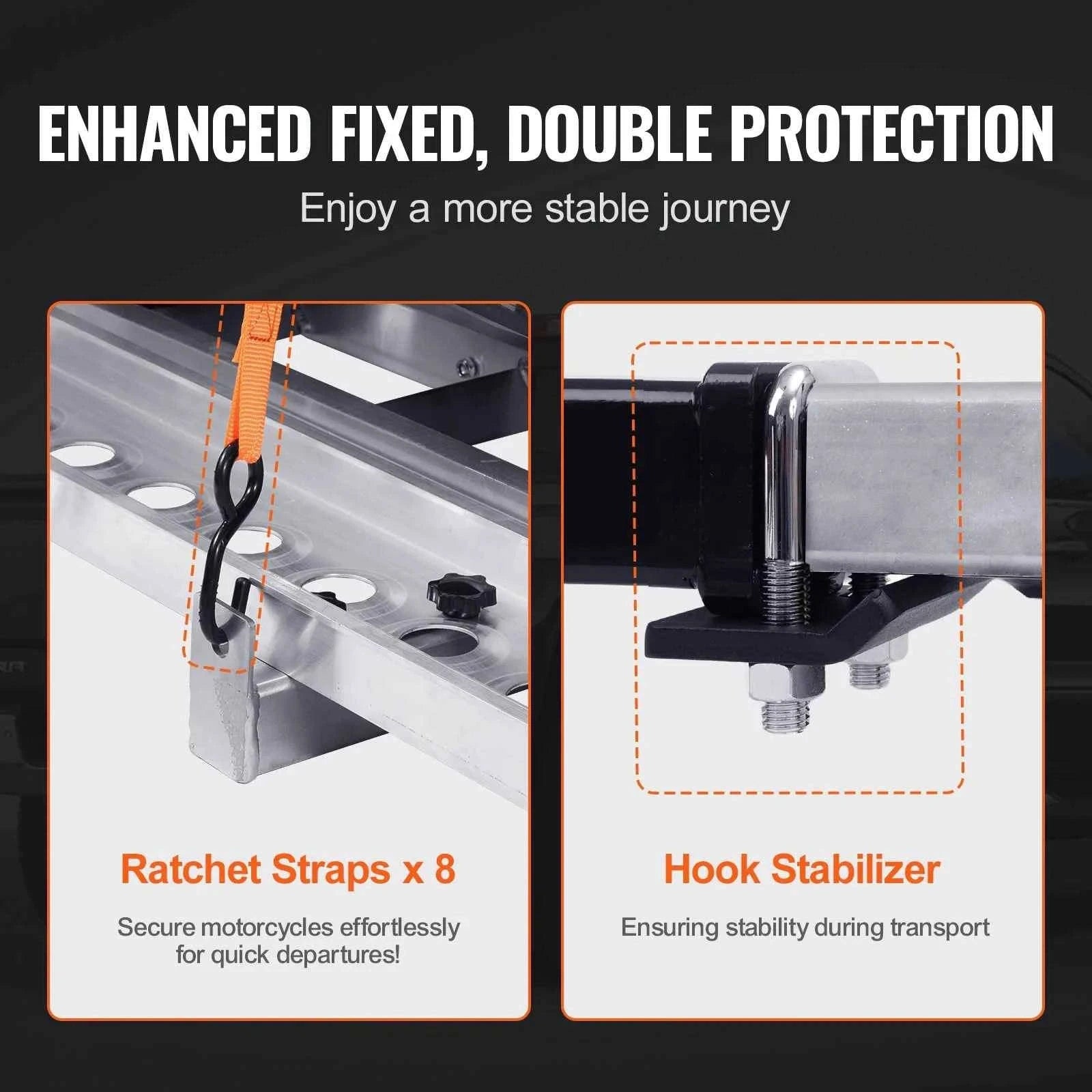 2-Bike Motorcycle Carrier Hitch Mount with Ramp 600 lbs Aluminum-Aluminum / United States