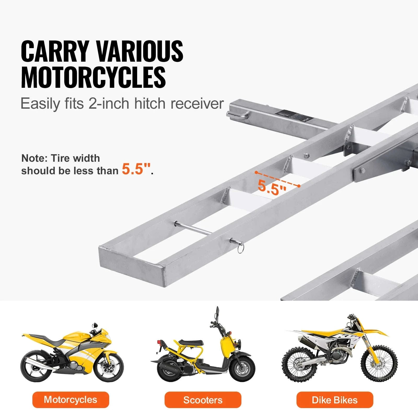 2-Bike Motorcycle Carrier Hitch Mount with Ramp 600 lbs Aluminum-Aluminum / United States