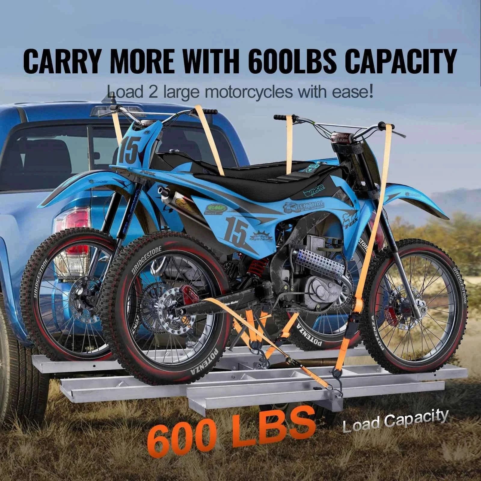2-Bike Motorcycle Carrier Hitch Mount with Ramp 600 lbs Aluminum-Aluminum / United States