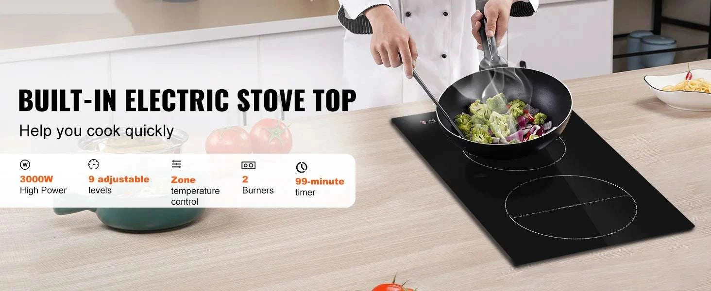 2 Burner Induction Cooktop with Touch Control and Built-In Design-24inch 1800W / United States