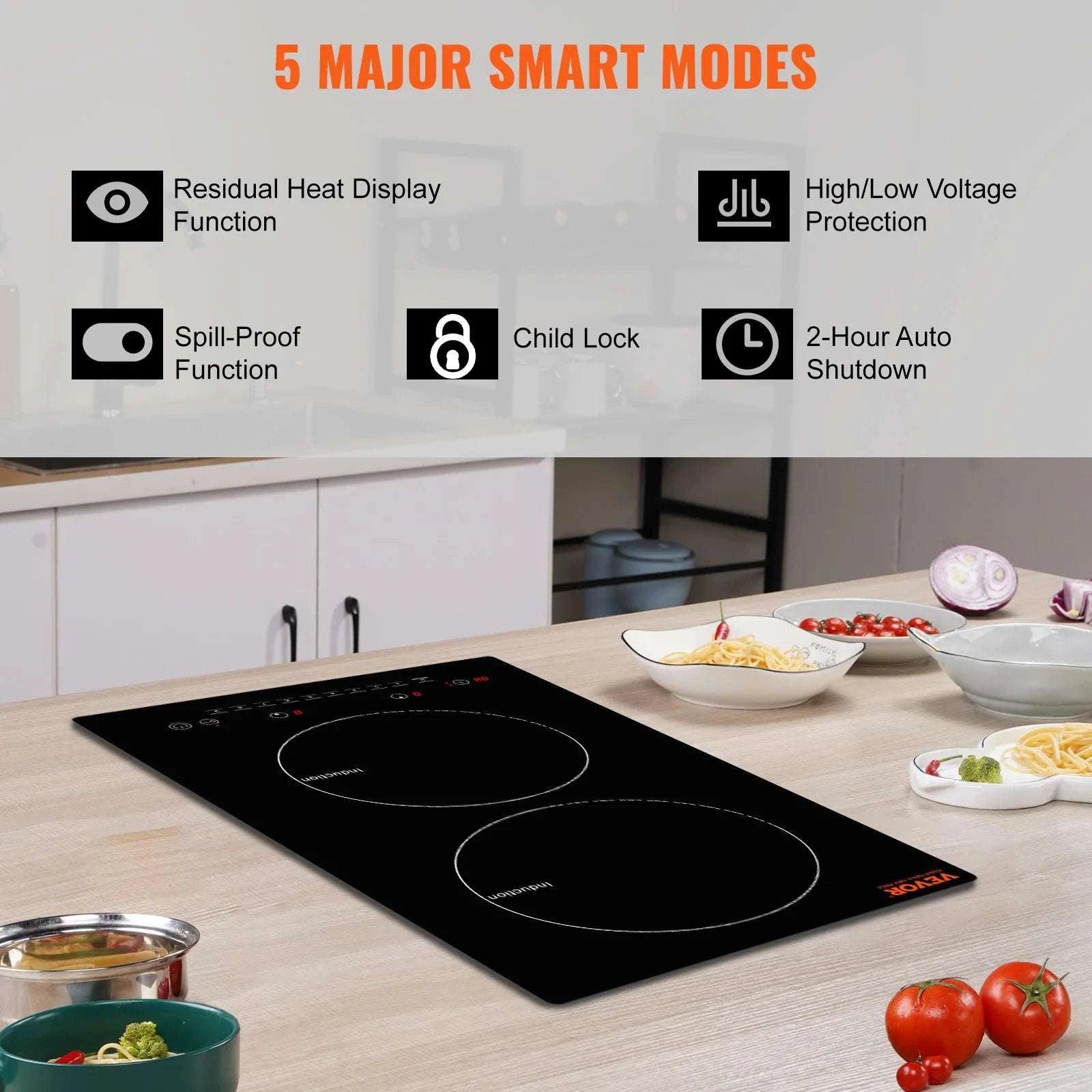 2 Burner Induction Cooktop with Touch Control and Built-In Design-24inch 1800W / United States