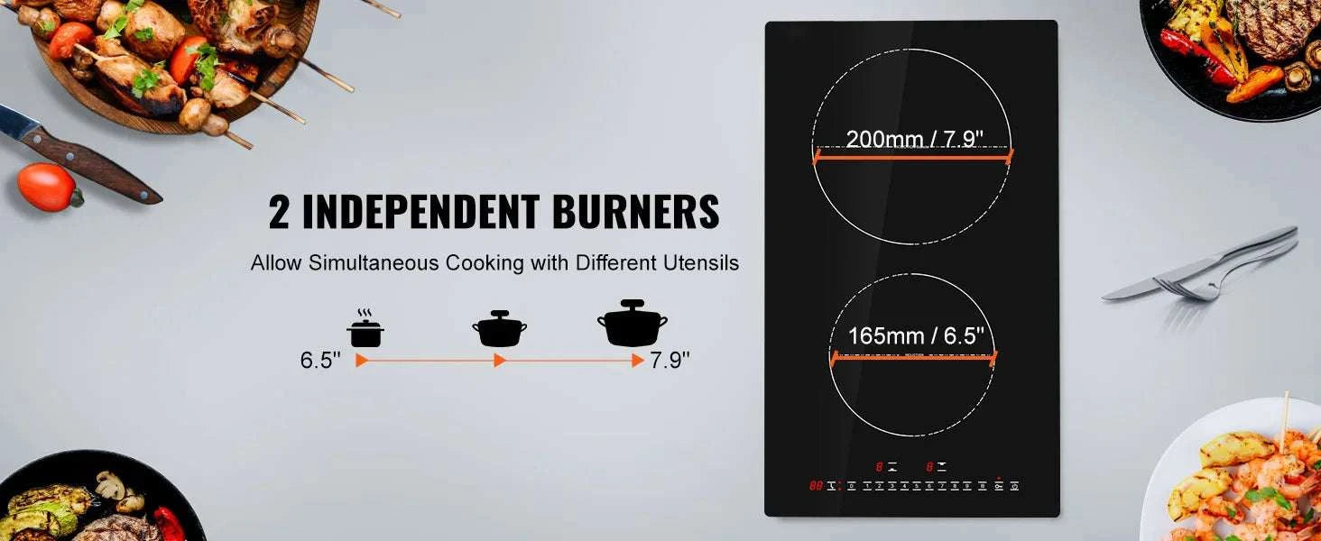 2 Burner Induction Cooktop with Touch Control and Built-In Design-24inch 1800W / United States