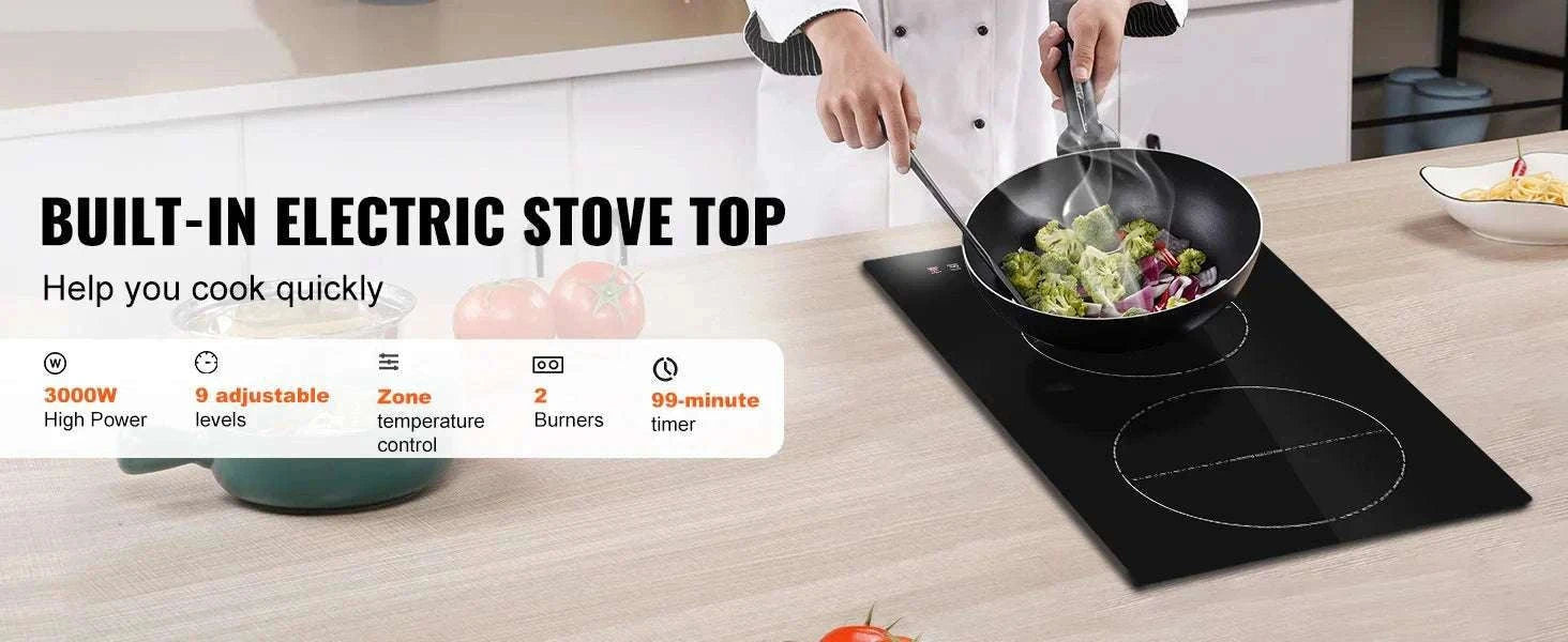 2 Burner Induction Cooktop with Touch Control and Built-In Design-24inch 1800W / United States