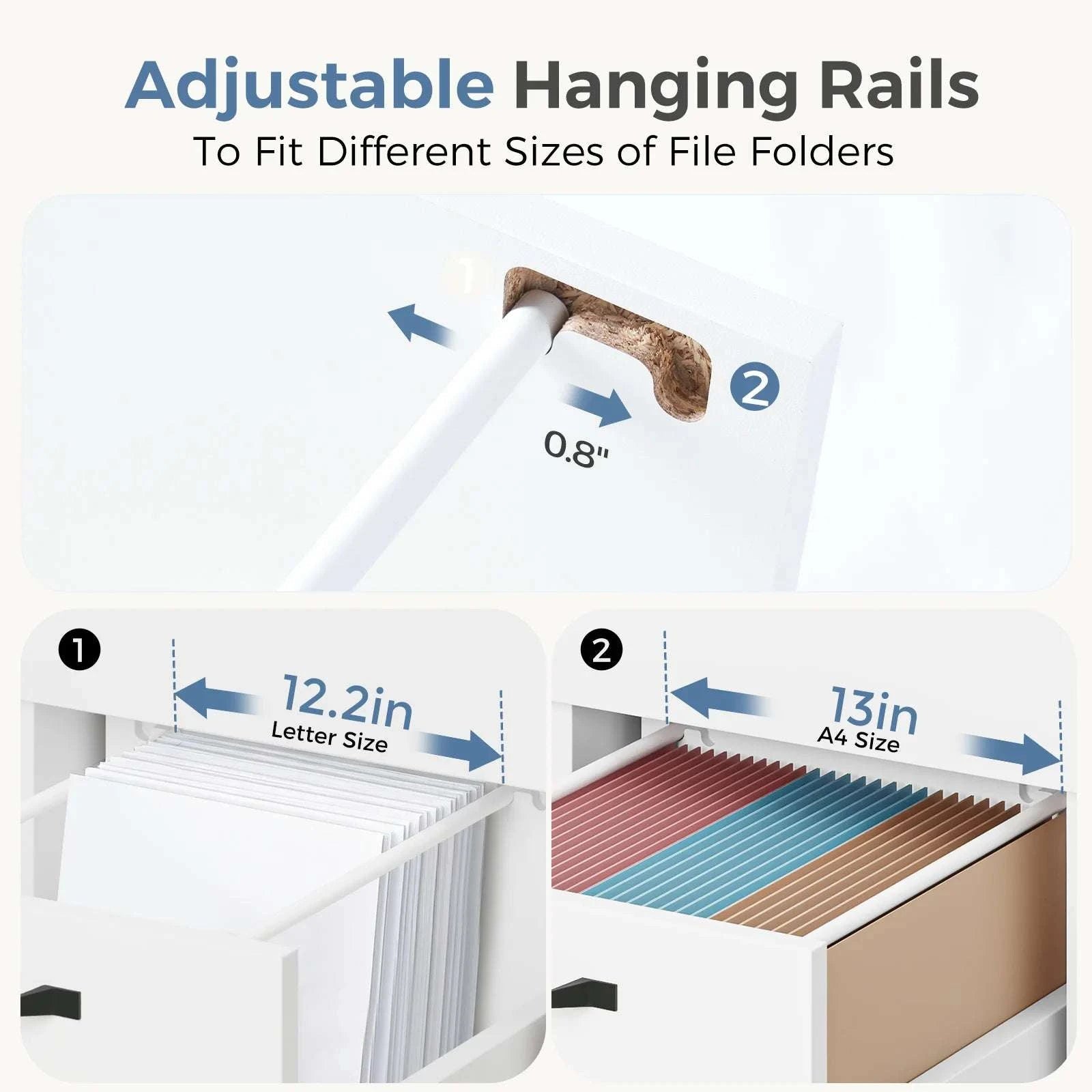 2-Drawer Rolling File Cabinet with Lockable Wheels for Home Office-WHITE / United States