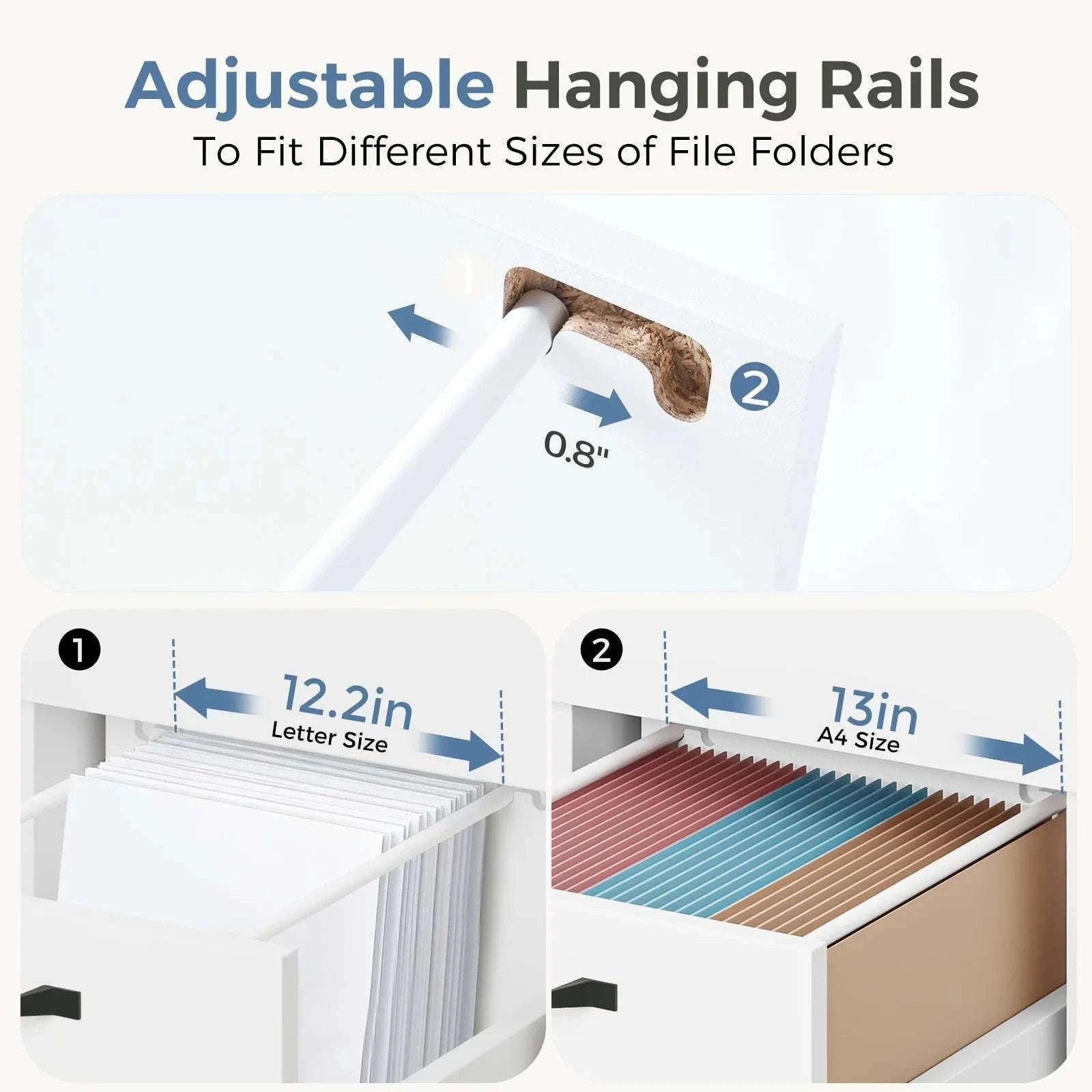 2-Drawer Rolling File Cabinet with Lockable Wheels for Home Office-WHITE / United States