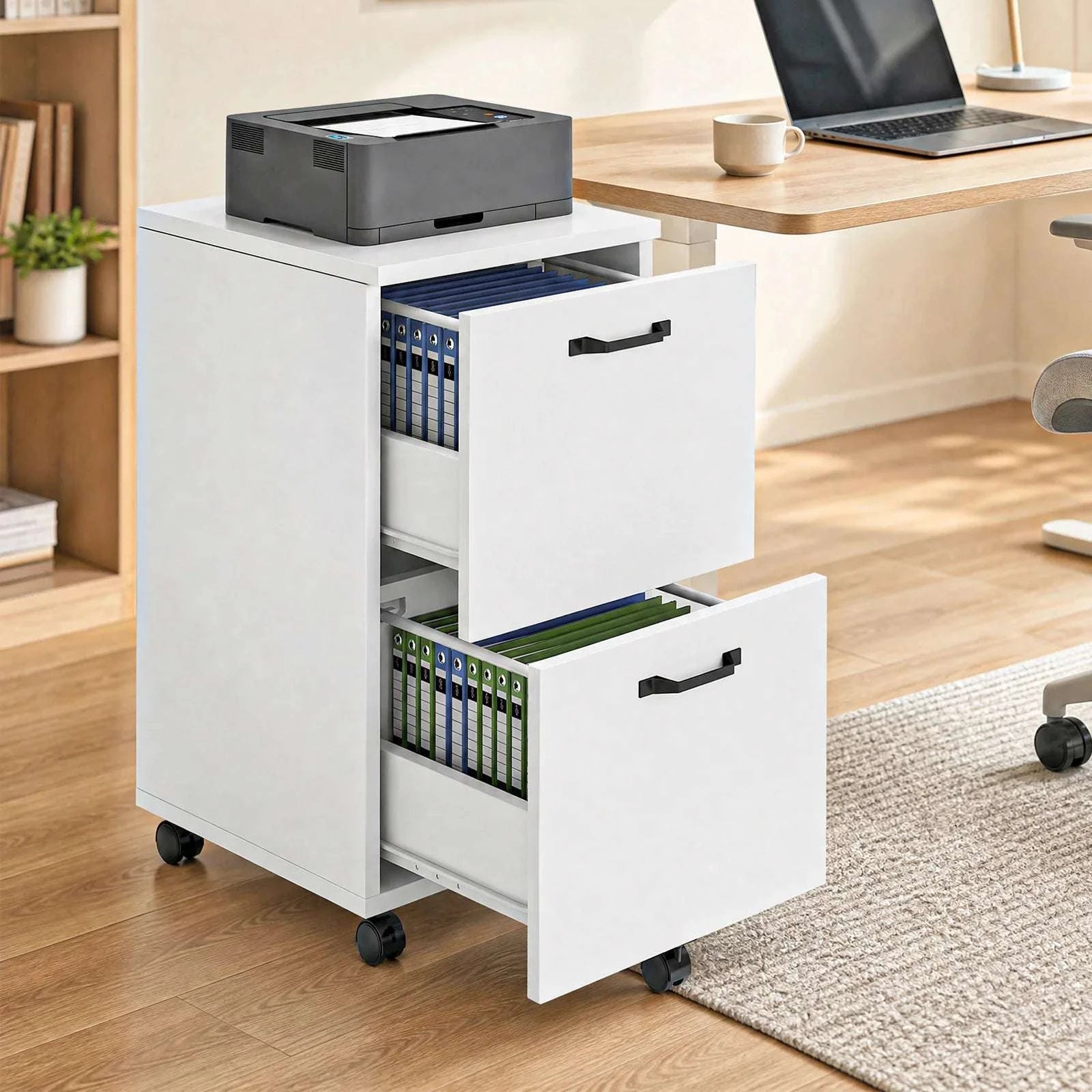 2-Drawer Rolling File Cabinet with Lockable Wheels for Home Office-WHITE / United States
