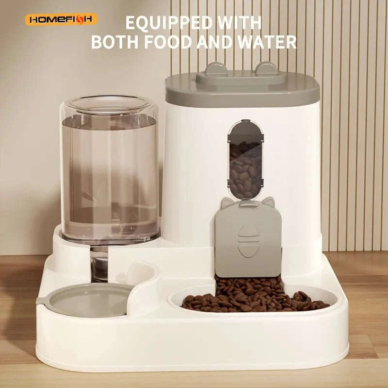 2‑in‑1 Automatic Cat Food Dispenser with Integrated Water Supply-Whale ash / China Mainland