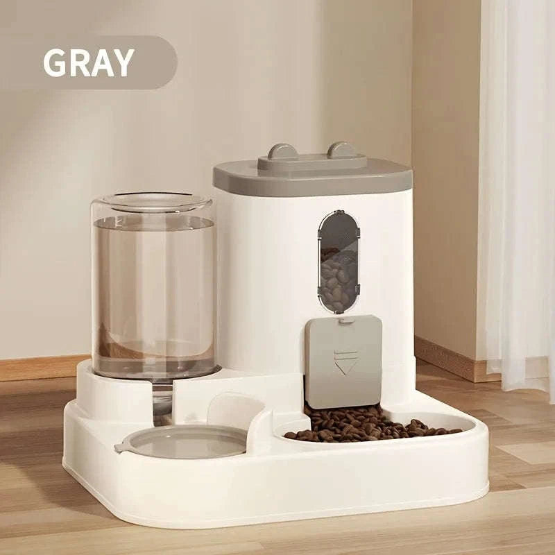 2‑in‑1 Automatic Cat Food Dispenser with Integrated Water Supply-Whale ash / China Mainland