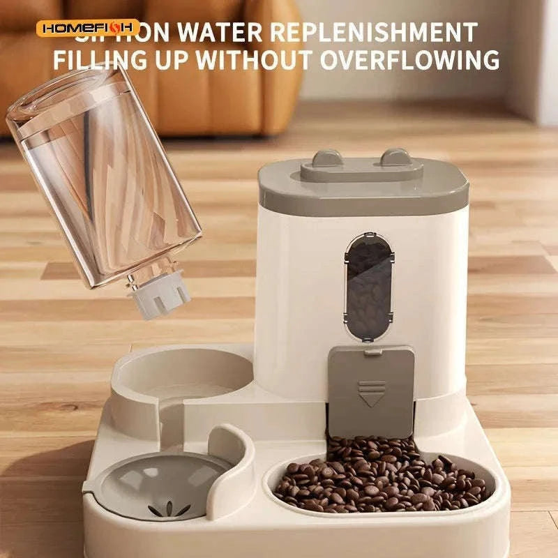 2-in-1 Automatic Cat Food Dispenser with Water Supply-Whale ash / China Mainland