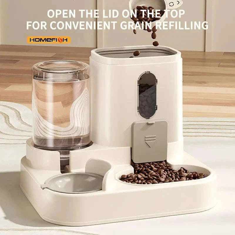 2-in-1 Automatic Cat Food Dispenser with Water Supply-Whale ash / China Mainland
