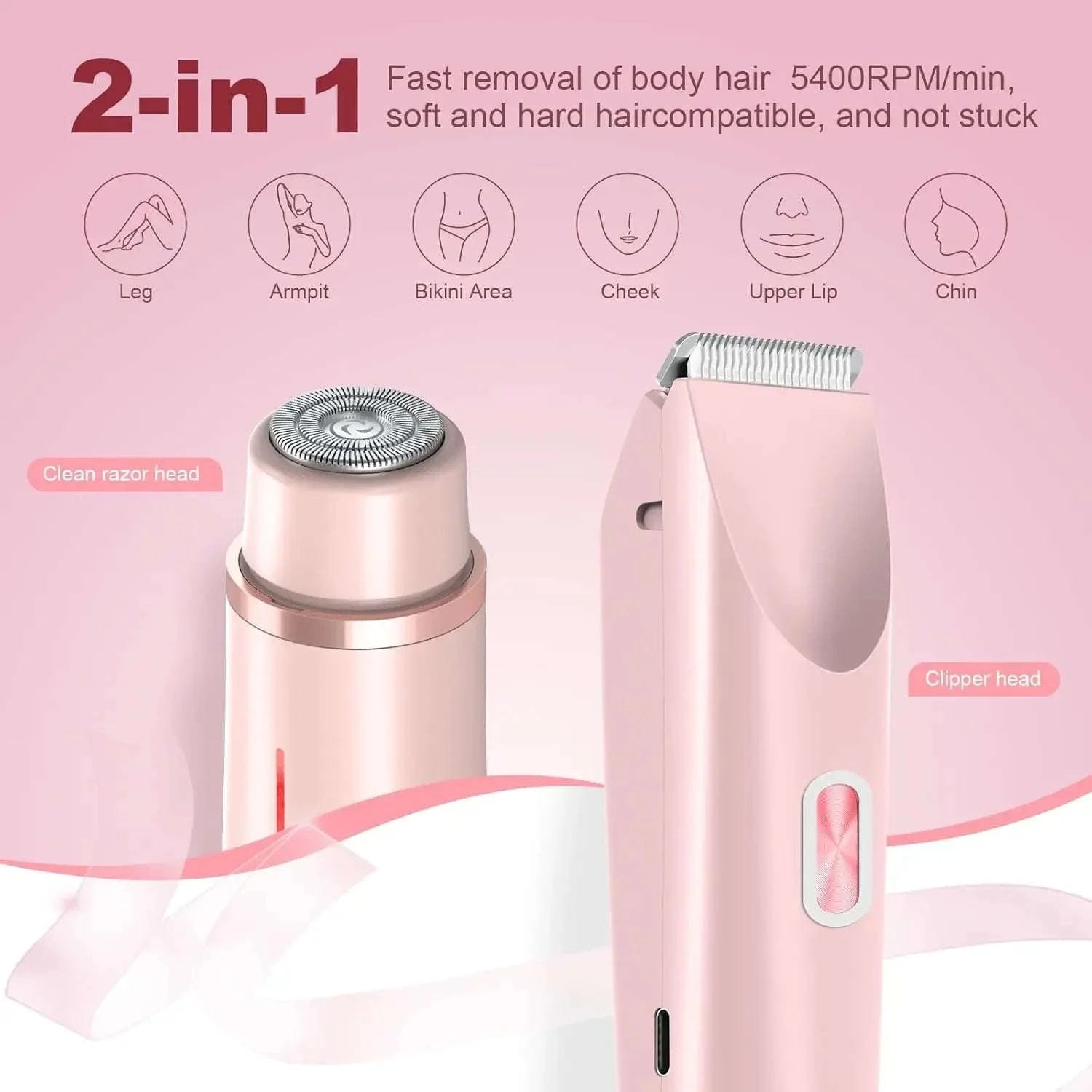 2-in-1 Bikini Trimmer & Electric Shaver for Women, Painless Hair Removal-United States / US Plug