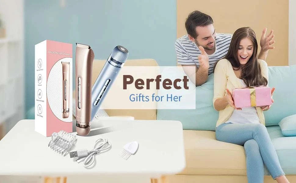 2-in-1 Bikini Trimmer for Women Dual Head Electric Shaver Wet & Dry-Gold / United States