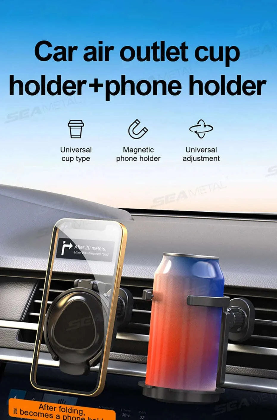 2-in-1 Car Cup Holder and Magnetic Phone Mount-Blue