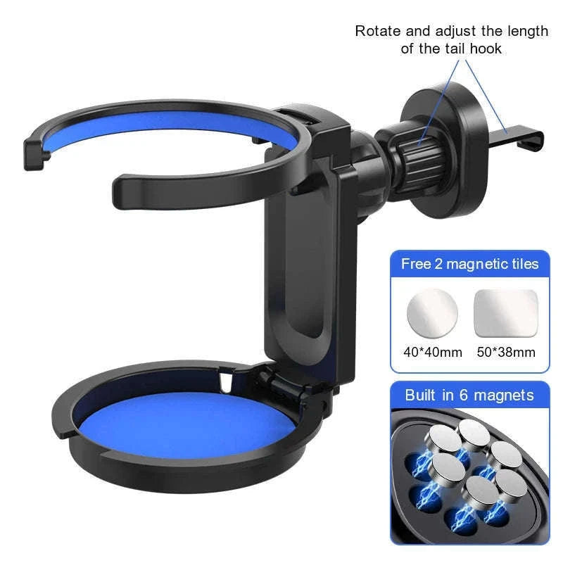 2-in-1 Car Cup Holder and Magnetic Phone Mount-Blue