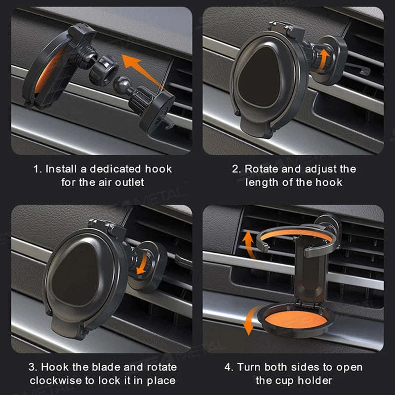 2-in-1 Car Cup Holder and Magnetic Phone Mount-Blue