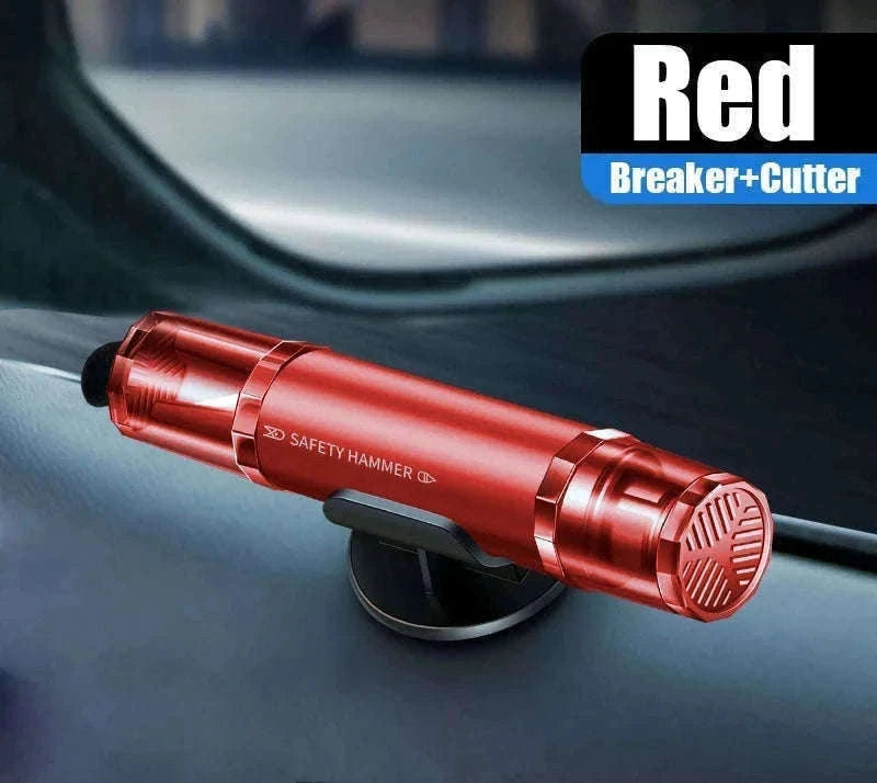 2-in-1 Car Emergency Window Breaker and Seat Belt Cutter with Base-Red