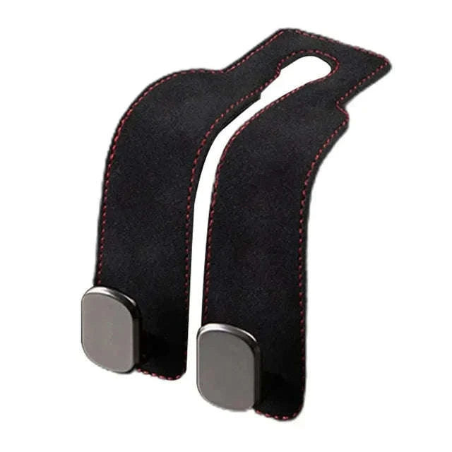 2-in-1 Car Headrest Hook with Premium Leather Design-Black