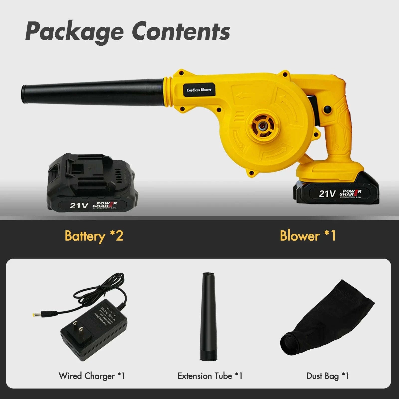 2-in-1 Cordless Leaf Blower 21V 15000RPM with Dual Batteries-two batteries / United States