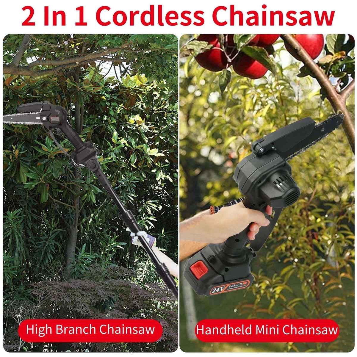 2-in-1 Cordless Pole Chainsaw with 2.25m Reach-2 pcs batteries / EU / france